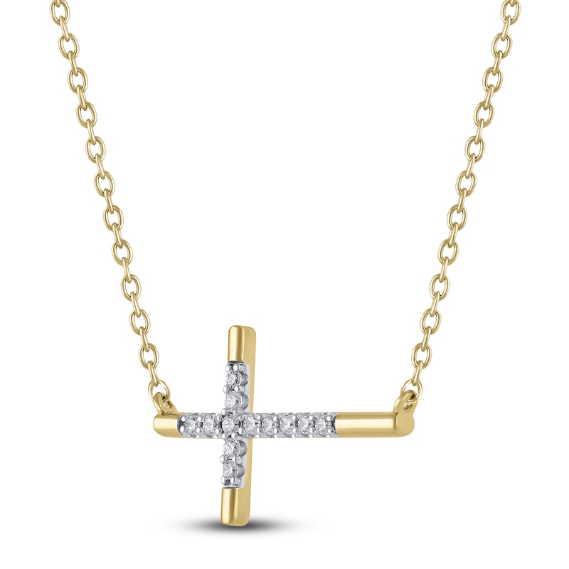 Main Image 2 of Diamond Sideways Cross Necklace 1/15 ct tw 10K Yellow Gold 18&quot;