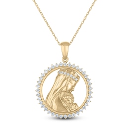 Diamond Our Lady of Guadalupe & Child Necklace 1/3 ct tw 10K Yellow Gold 18&quot;
