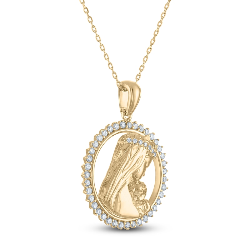 Diamond Our Lady of Guadalupe & Child Necklace 1/3 ct tw 10K Yellow Gold 18"