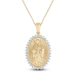 Diamond Our Lady of Guadalupe Oval Necklace 1/3 ct tw 10K Yellow Gold 18&quot;