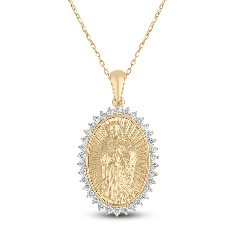 Diamond Our Lady of Guadalupe Oval Necklace 1/3 ct tw 10K Yellow Gold 18"