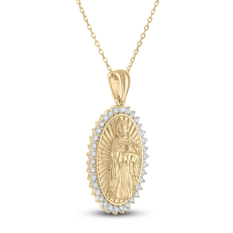 Diamond Our Lady of Guadalupe Oval Necklace 1/3 ct tw 10K Yellow Gold 18"