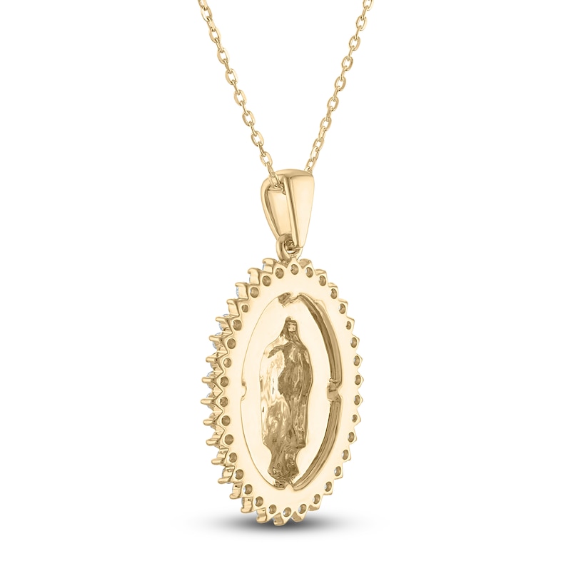 Diamond Our Lady of Guadalupe Oval Necklace 1/3 ct tw 10K Yellow Gold 18"