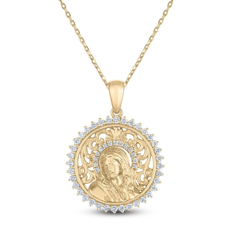 Diamond Our Lady of Guadalupe Filigree Necklace 1/3 ct tw 10K Yellow Gold 18"