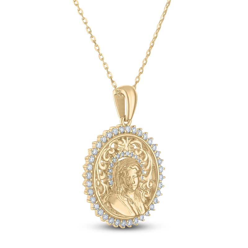 Diamond Our Lady of Guadalupe Filigree Necklace 1/3 ct tw 10K Yellow Gold 18"