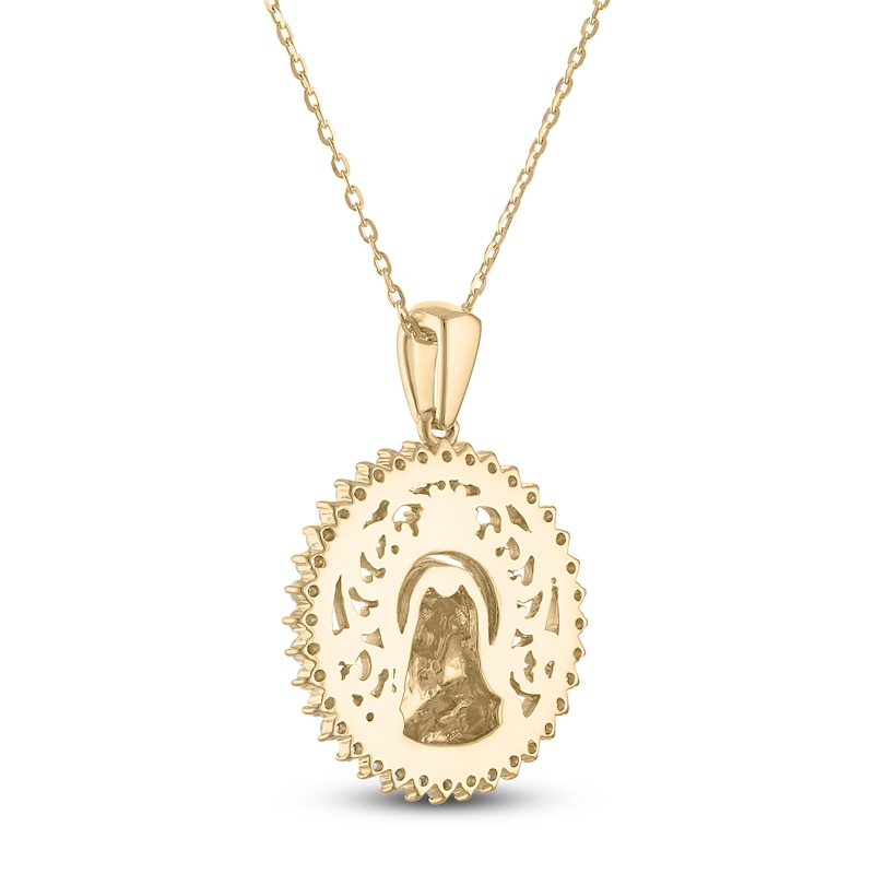 Diamond Our Lady of Guadalupe Filigree Necklace 1/3 ct tw 10K Yellow Gold 18"