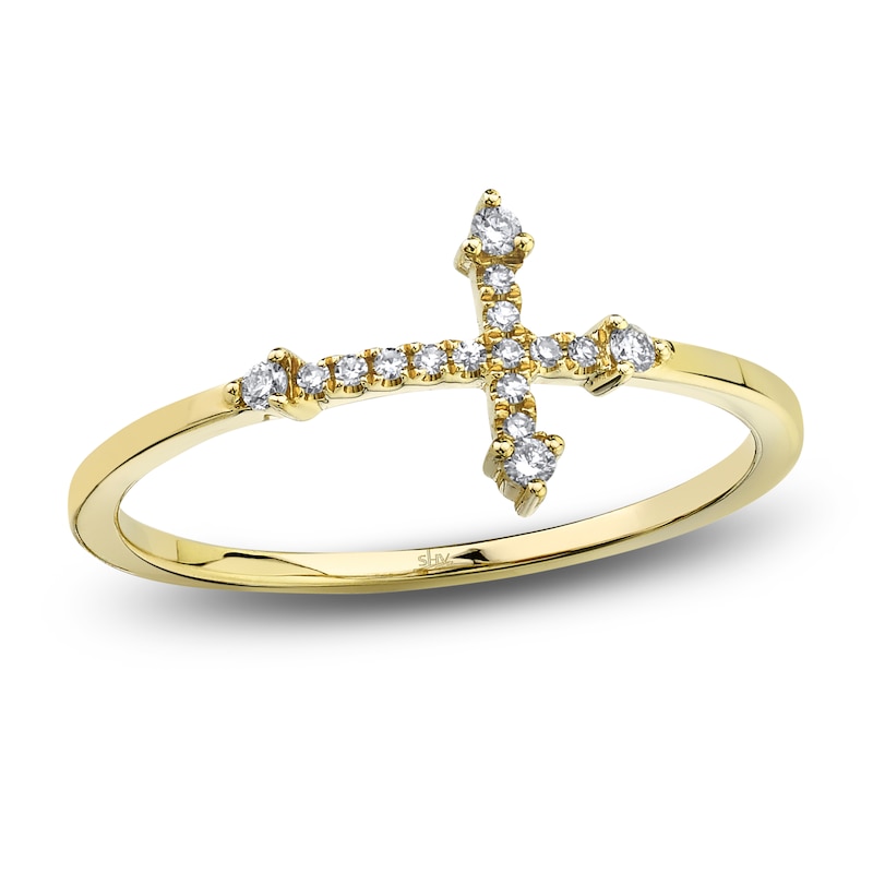 Main Image 1 of Shy Creation Diamond Sideways Cross Ring 1/15 ct tw 14K Yellow Gold SC55008655