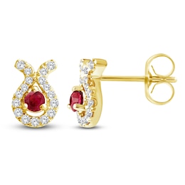 Natural Ruby & Diamond Earrings 1/8 ct tw 14K Yellow Gold