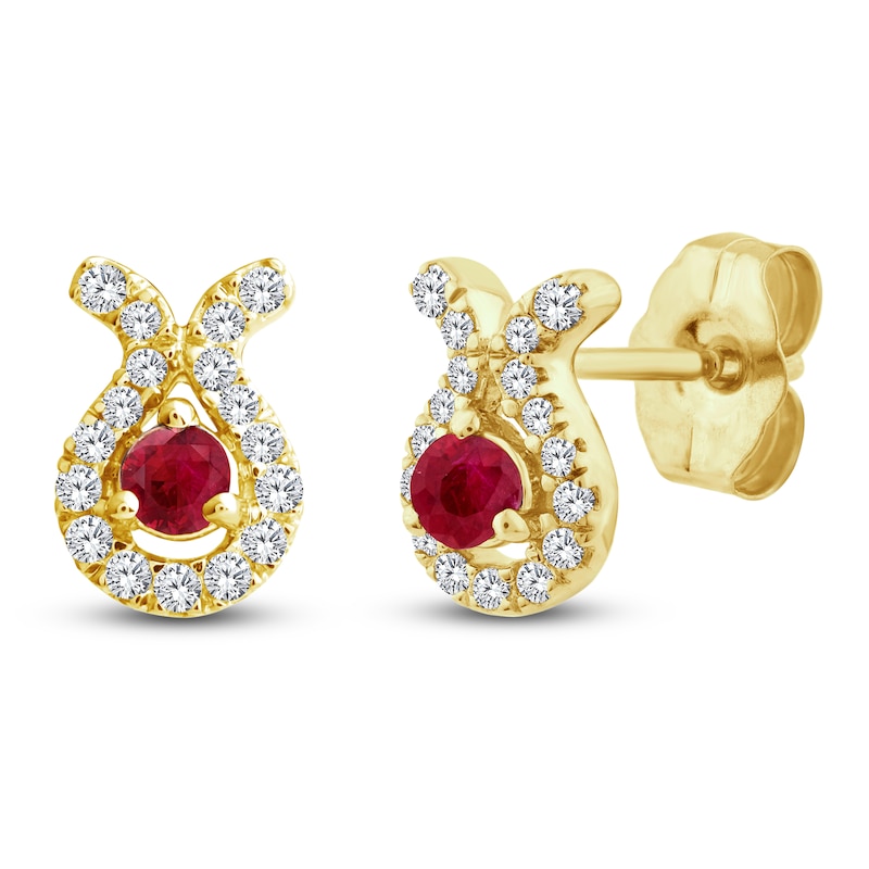 Main Image 2 of Natural Ruby & Diamond Earrings 1/8 ct tw 14K Yellow Gold