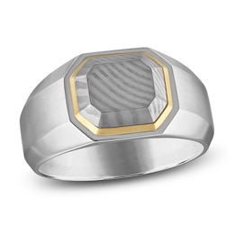 Forged by Jared Men's Octagon Ring Damascus Steel, Sterling Silver & 18K Yellow Gold