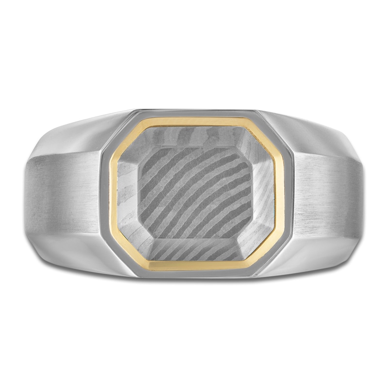 Main Image 3 of Forged by Jared Men's Octagon Ring Damascus Steel, Sterling Silver & 18K Yellow Gold