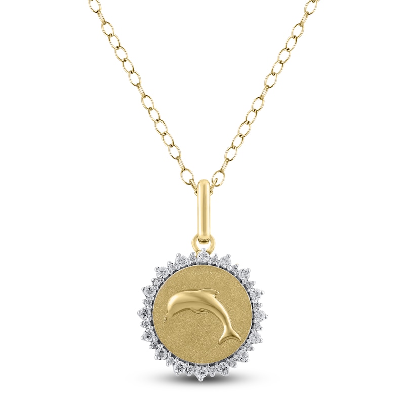 Main Image 1 of Diamond Dolphin Necklace 1/4 ct tw 10K Yellow Gold 18&quot;