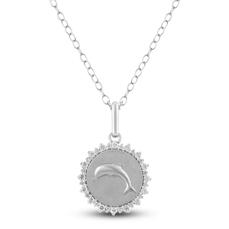 Main Image 1 of Diamond Dolphin Necklace 1/4 ct tw Sterling Silver 18&quot;