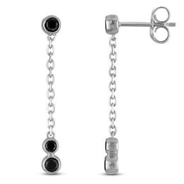 Black Diamond Bezel-Set Chain Drop Earrings 1/3 ct tw Sterling Silver