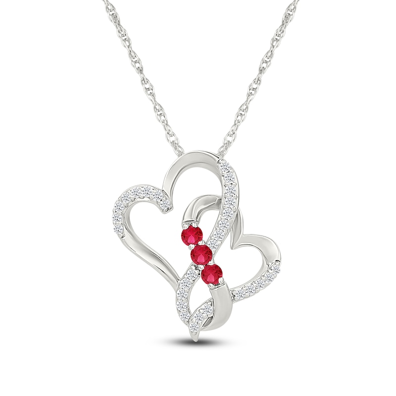 Main Image 1 of Lab-Created Ruby & White Lab-Created Sapphire Twisted Hearts Infinity Necklace Sterling Silver 18&quot;