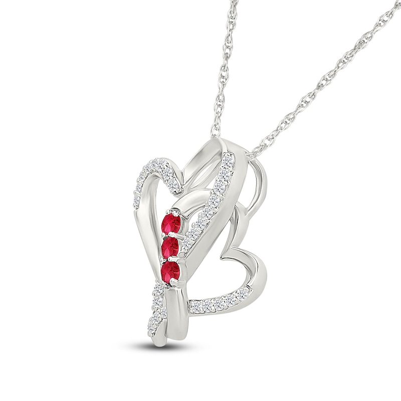 Main Image 2 of Lab-Created Ruby & White Lab-Created Sapphire Twisted Hearts Infinity Necklace Sterling Silver 18&quot;