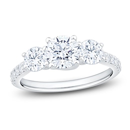 Round-Cut Lab-Created Diamond Three-Stone Engagement Ring 2 ct tw 14K White Gold