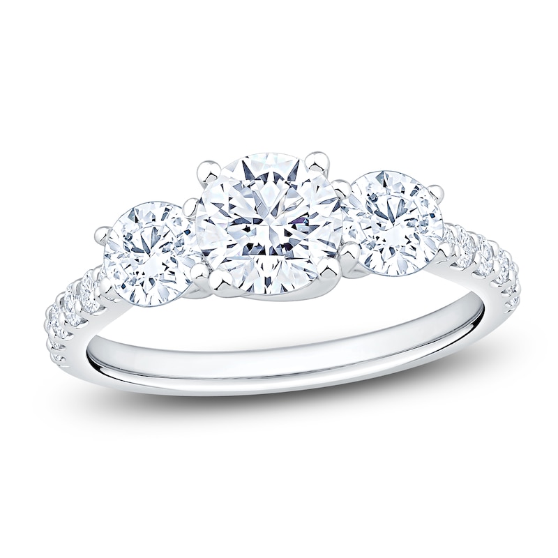 Main Image 1 of Round-Cut Lab-Created Diamond Three-Stone Engagement Ring 2 ct tw 14K White Gold