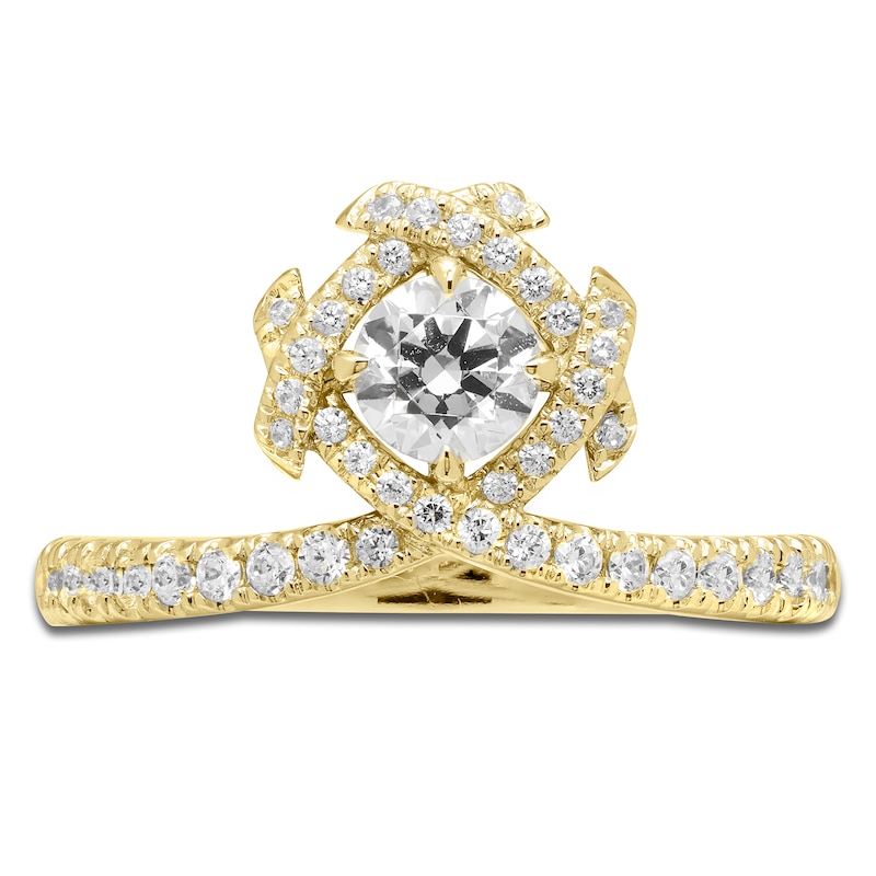 Main Image 3 of Unspoken Round-Cut Diamond Halo Ring 1 ct tw 14K Yellow Gold