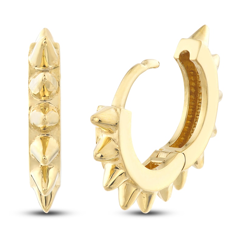 Polished Spike Huggie Earrings 14K Yellow Gold 10mm