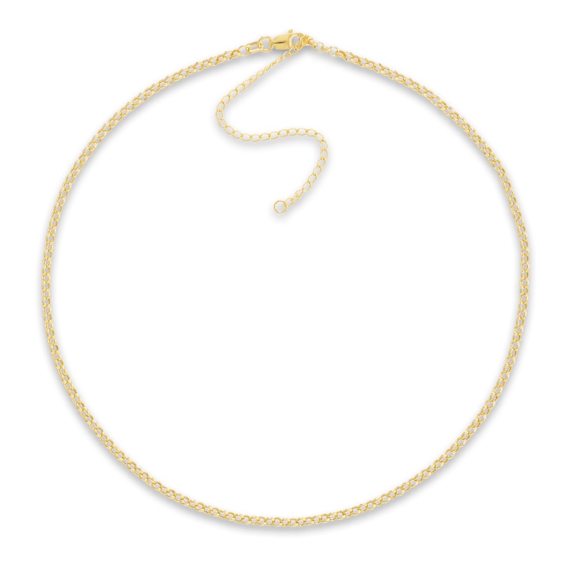 Hollow Rolo Chain Choker Necklace 14K Yellow Gold 13" Adj.