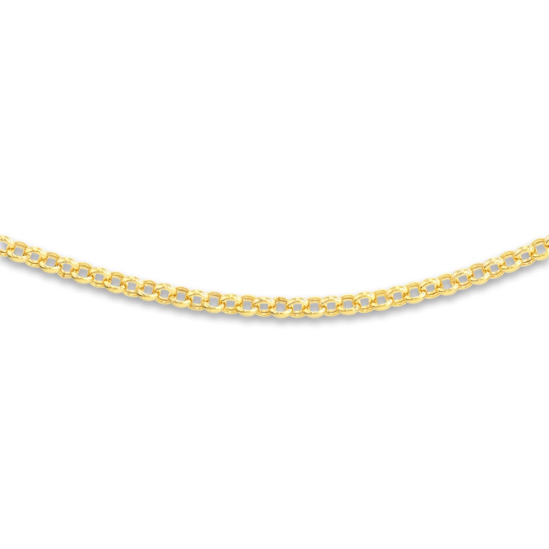 Hollow Rolo Chain Choker Necklace 14K Yellow Gold 13" Adj.