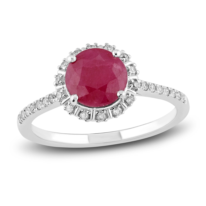 Natural Ruby Engagement Ring 1/6 ct tw Diamonds 14K White Gold