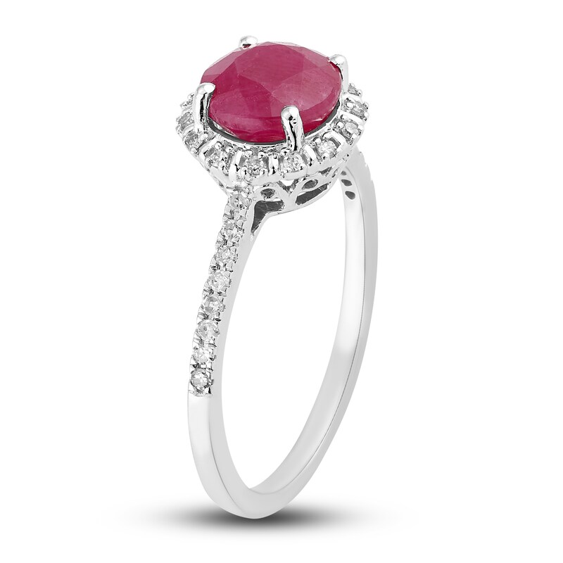 Natural Ruby Engagement Ring 1/6 ct tw Diamonds 14K White Gold