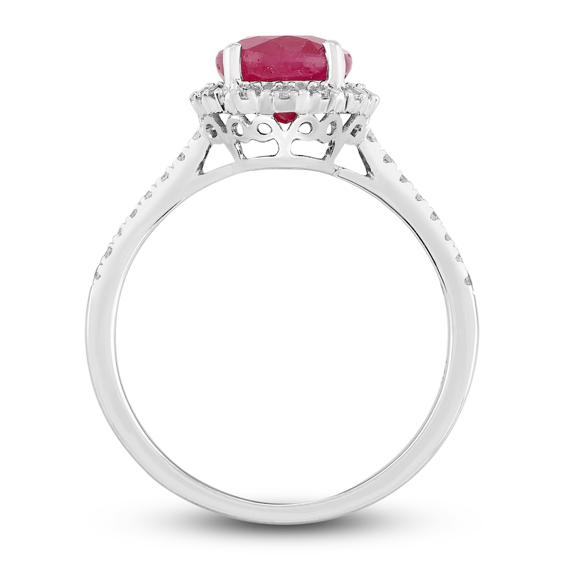 Natural Ruby Engagement Ring 1/6 ct tw Diamonds 14K White Gold