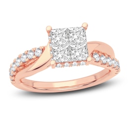 Diamond Engagement Ring 1-1/4 ct tw Princess/Round 14K Rose Gold