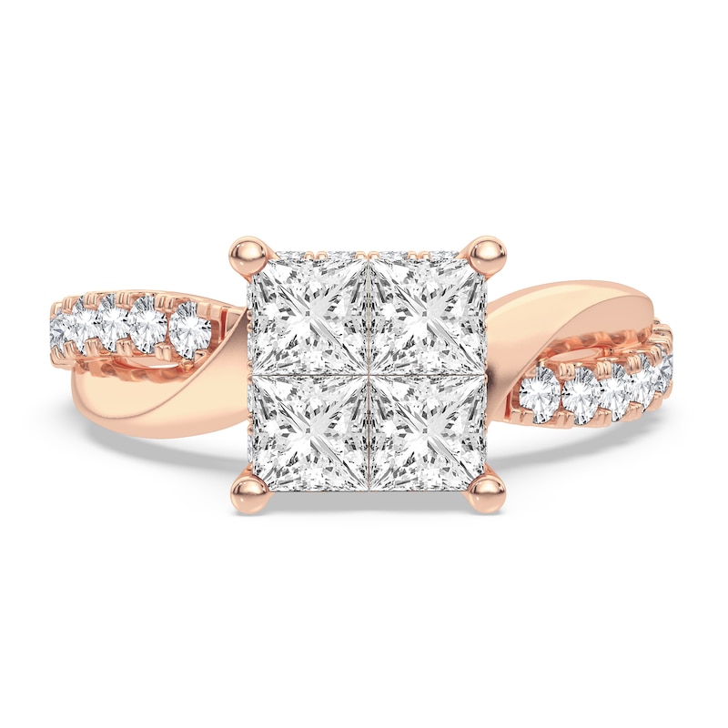 Diamond Engagement Ring 1-1/4 ct tw Princess/Round 14K Rose Gold