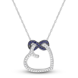 Natural Blue Sapphire Heart Necklace 10K White Gold 17&quot;