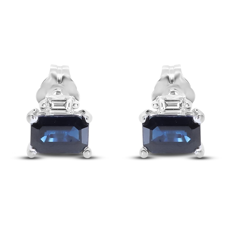 Main Image 1 of Natural Blue Sapphire Stud Earrings 1/8 ct tw Diamonds 14K White Gold