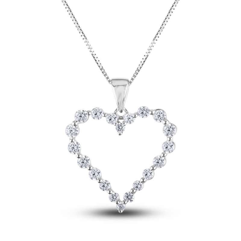 Diamond Heart Pendant Necklace 1/4 ct tw Round 14K White Gold 18"