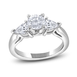 Diamond 3-Stone Engagement Ring 1 ct tw Round/Pear 14K White Gold