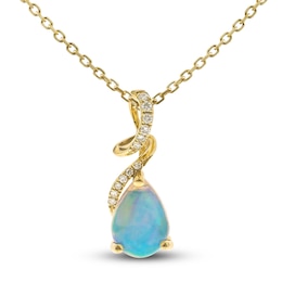 Natural Opal Pendant Necklace Diamond Accents 10K Yellow Gold 18&quot;