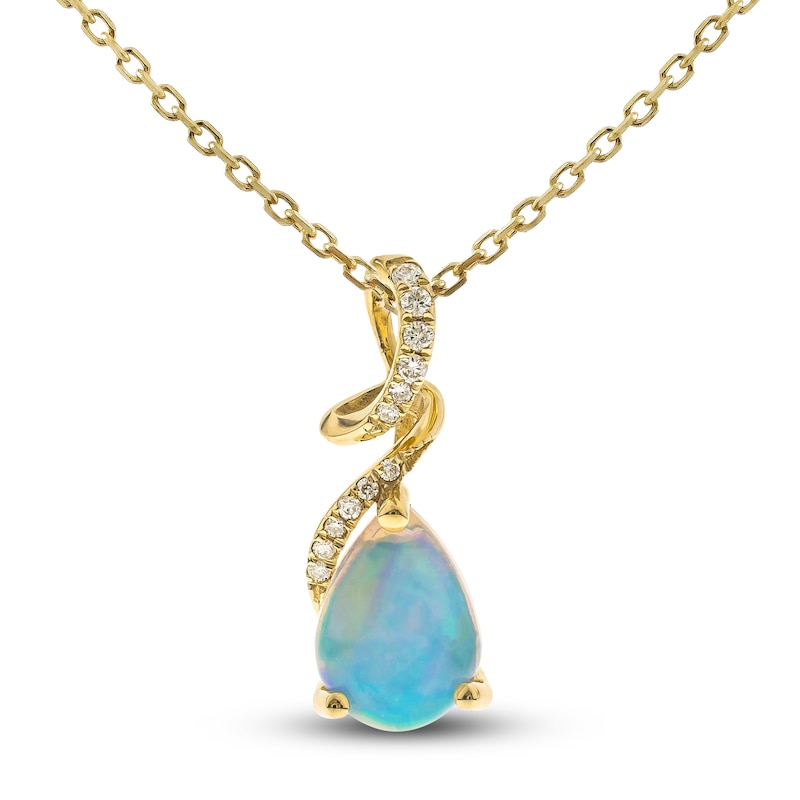 Natural Opal Pendant Necklace Diamond Accents 10K Yellow Gold 18"