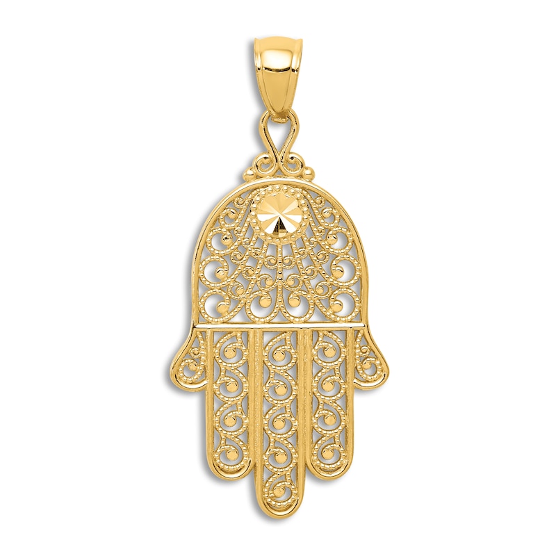 Diamond-Cut Hamsa Charm 14K Yellow Gold