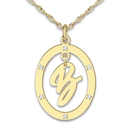 Diamond Initial Pendant Necklace 1/20 ct tw Round 14K Yellow Gold 18&quot;