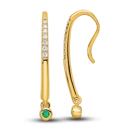 Natural Emerald Drop Earrings 1/20 ct tw Diamonds 14K Yellow Gold