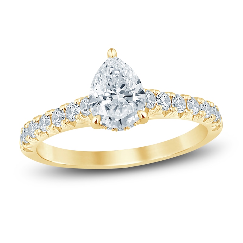 Diamond Hidden Halo Engagement Ring 1-1/2 ct tw Pear/Round 14K Gold