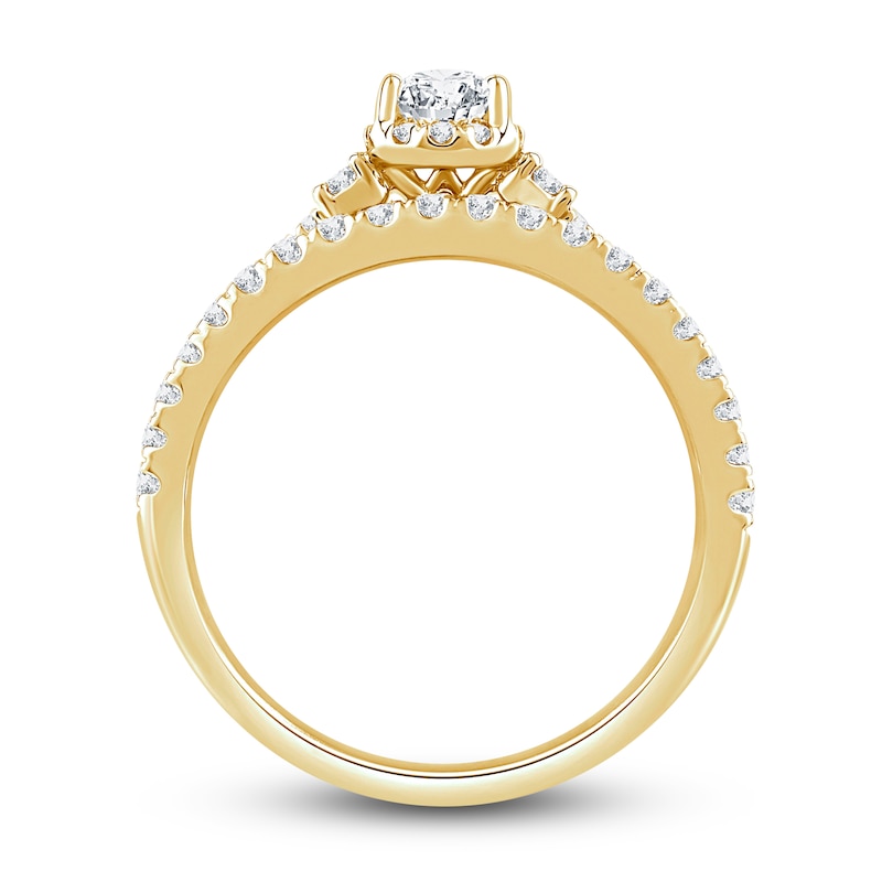 Main Image 3 of Diamond Halo Bridal Set 1 ct tw Pear/Round 14K Yellow Gold