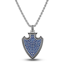 1933 by Esquire Men's Blue Lab-Created Sapphire Solid Shield Pendant Necklace Sterling Silver 22&quot;