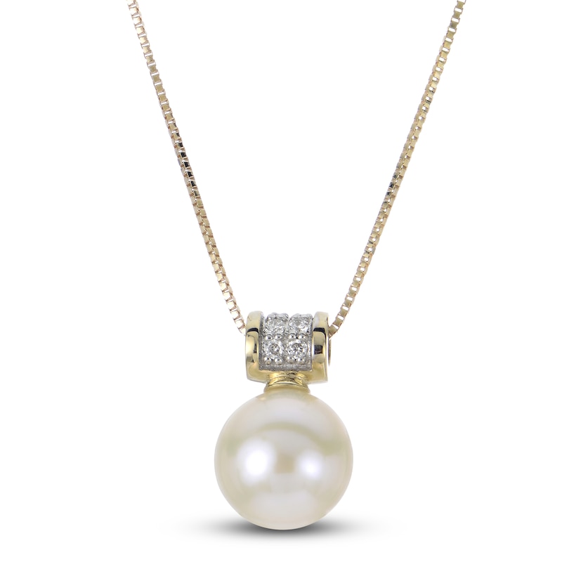 Freshwater Cultured Pearl Pendant Necklace 1/20 ct tw Diamonds 14K Yellow Gold  18"