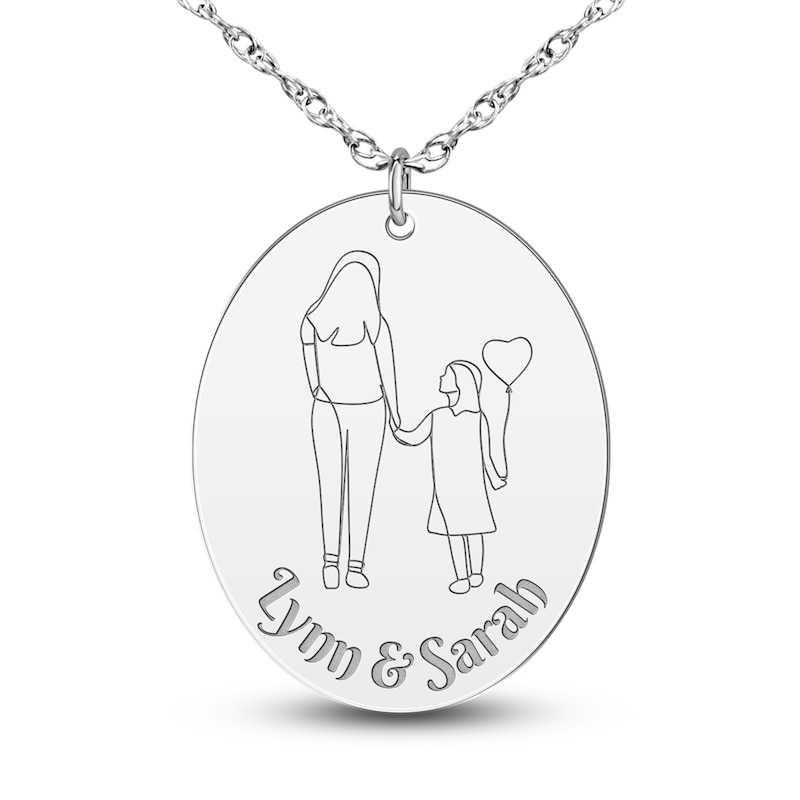 Personalized High-Polish Oval Pendant Necklace 14K White Gold 18"