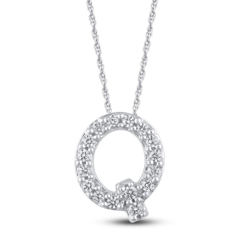 Diamond Letter Q Necklace 1/20 ct tw Round 14K White Gold 18