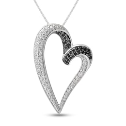 Black & White Diamond Heart Pendant Necklace 3/8 ct tw Round 14K White Gold 18&quot;