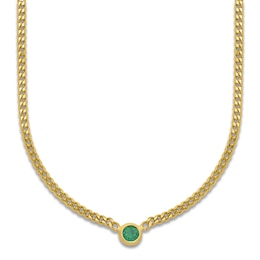 Natural Emerald Curb Necklace 14K Yellow Gold 18&quot;