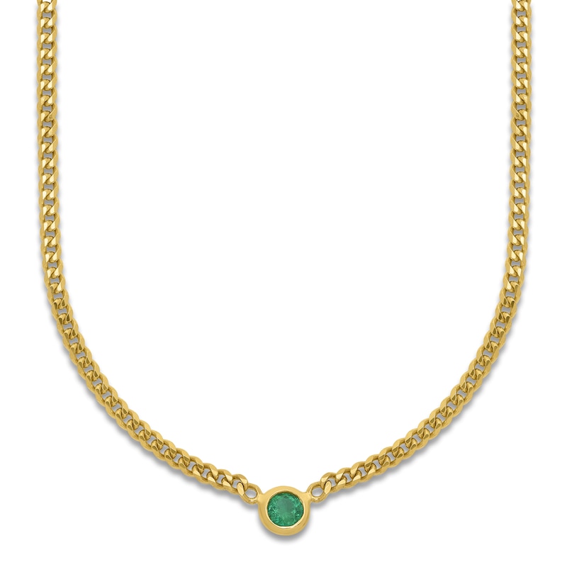 Main Image 1 of Natural Emerald Curb Necklace 14K Yellow Gold 18&quot;