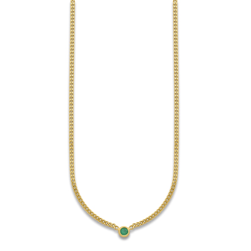 Main Image 2 of Natural Emerald Curb Necklace 14K Yellow Gold 18&quot;